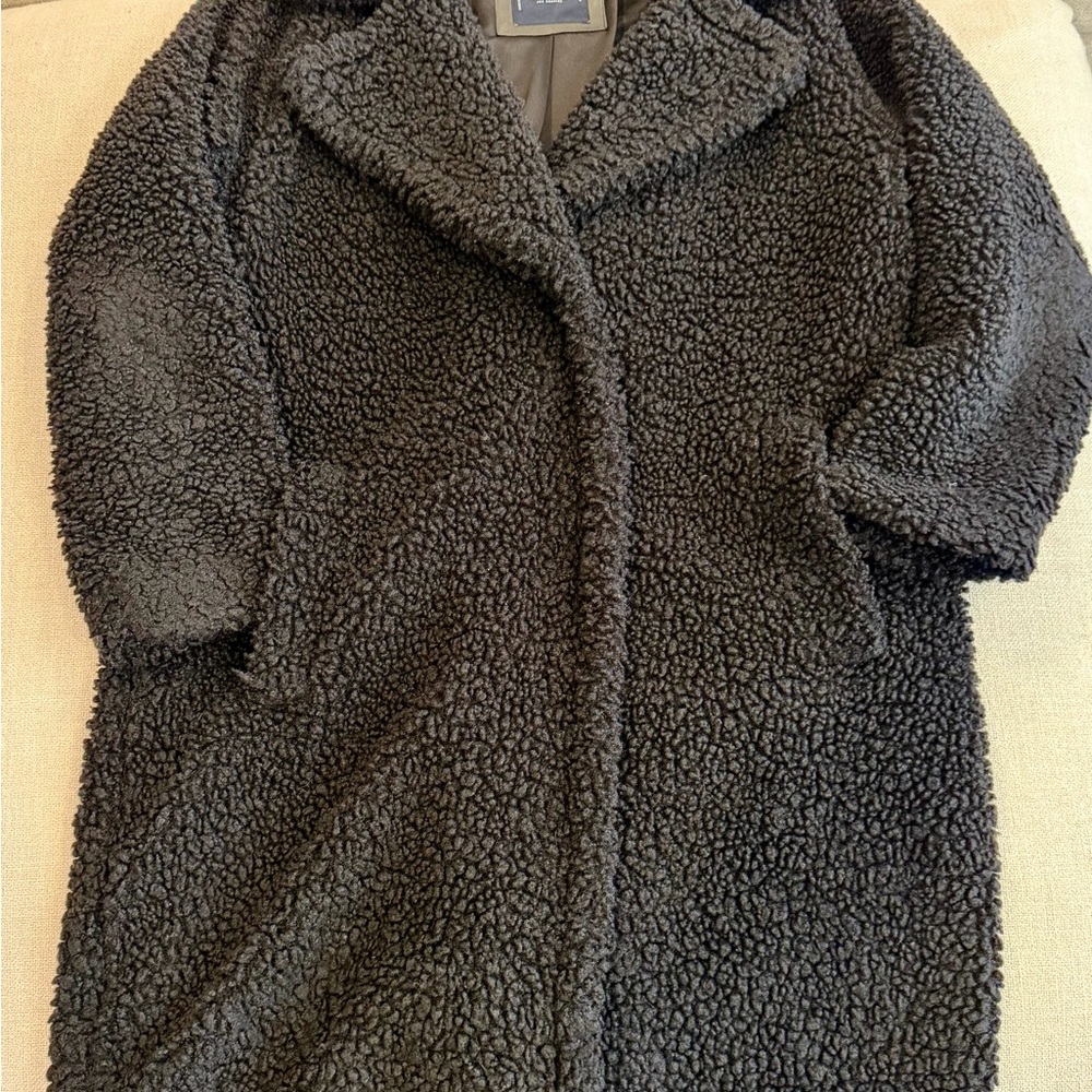 Lucky Brand Faux Shearling Long Coat in BLACK, Size: Large